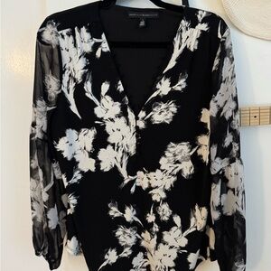 WHBM Black and White Floral Top